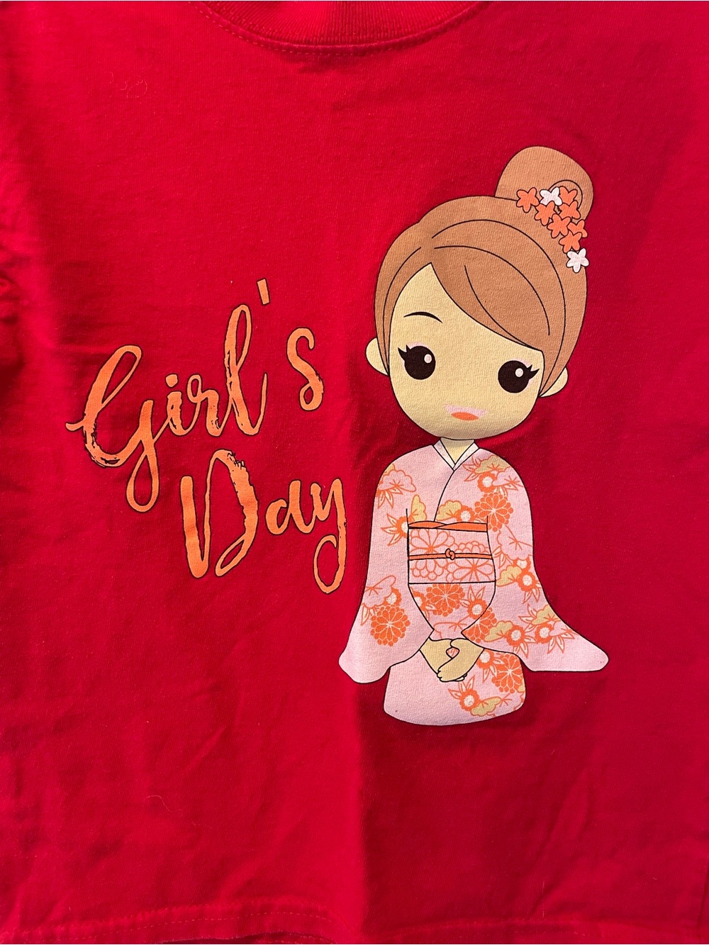 Girls Day with Japanese Girl in Kimono, Red Shirt; Japan, Hawaii